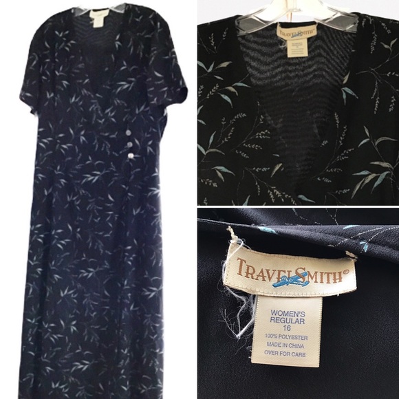 TravelSmith Dresses & Skirts - Maxi Dress size 16 black button up Wrap dress